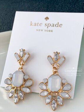 Kate Spade White Crystal Statement Drop Earrings Gold Tone Floral Cluster